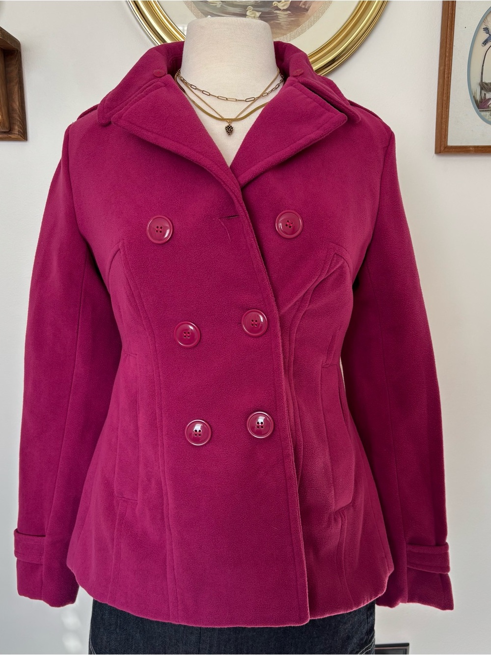 Rue21 Double-Breasted Fuchsia Peacoat